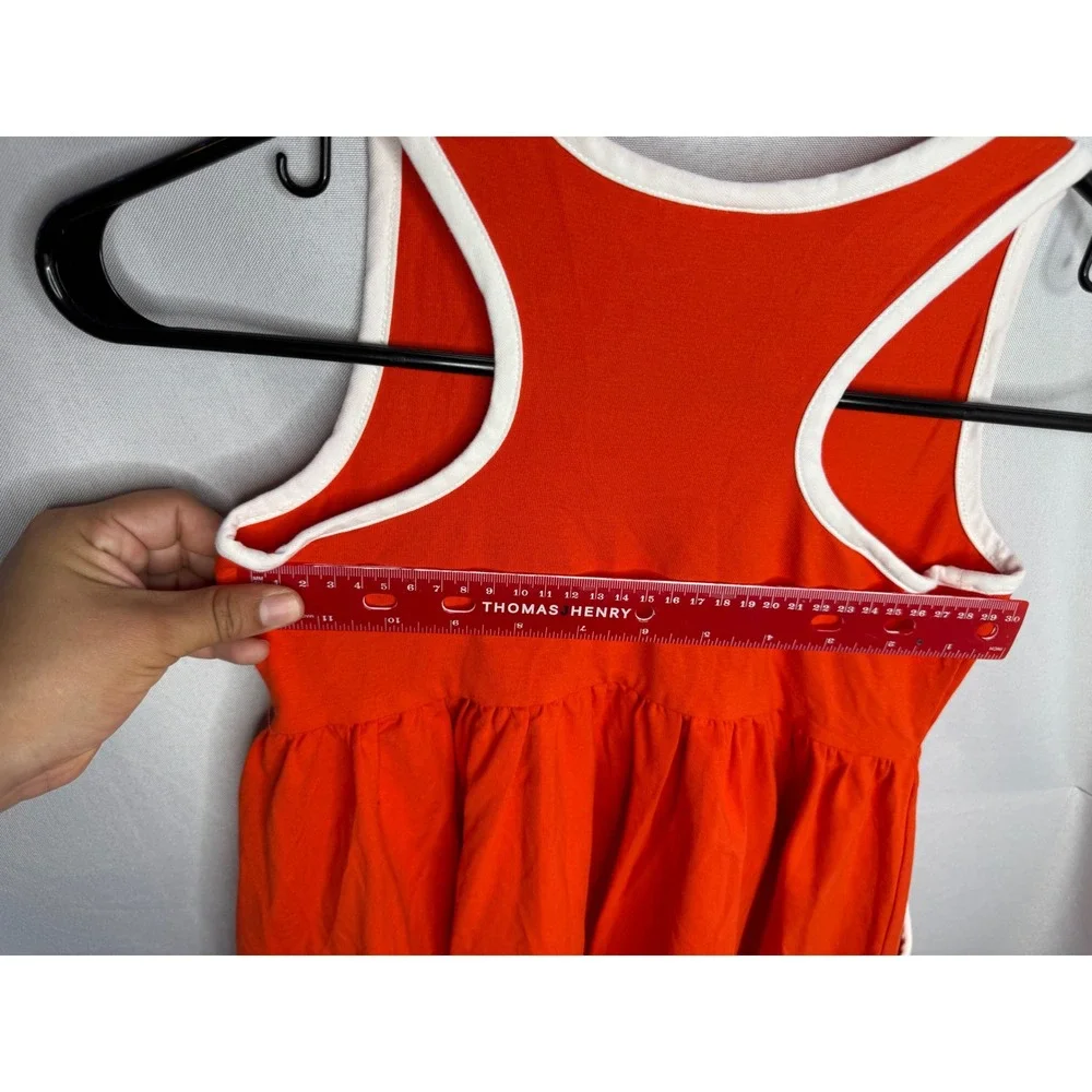 Hanna Andersson Girls Orange Racerback Pocket Dress White Trim Size 130 US 8